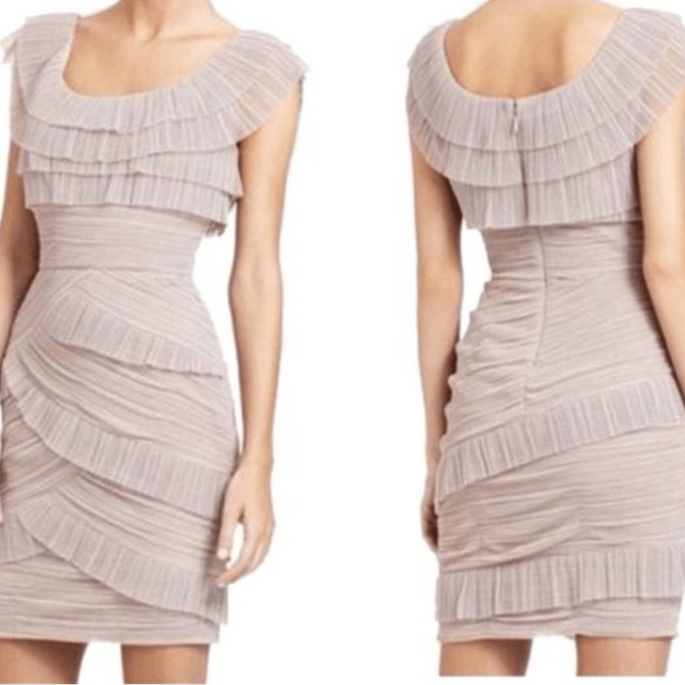 BCBGMaxAzria Blush Pleated Ruffle Scoop-Neck Mini Dress